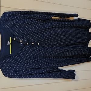 CHAPS Navy & White Polka Dot 3/4 length Sleeves Top - XL NWT